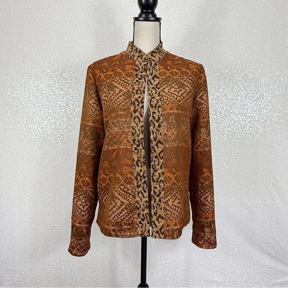 Coldwater Creek Reversible Jacket PM Petite Medium Leopard Print Aztec Jacquard